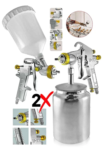 PROXTECH Profesyonel Havalı Üstten - Alttan Depolu 2li Set 600 Cc Boya Sprey Tabancası Paket Set