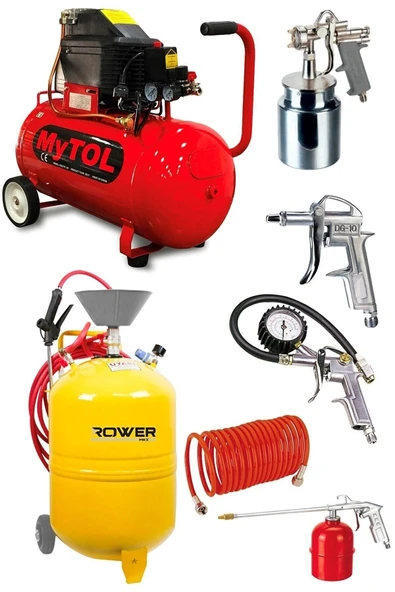 ROWERMAX Oto Yıkamacılara Ve Galerilere Özel Set 80 Litre Köpük Tankı 50 Litre Kompresör Ve Havalı Set
