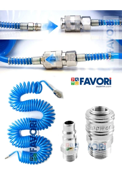 Craftex Profesyonel Yüksek Kalite Kompresör Spiral Hava Hortumu 8 mm 15 mt Hava Jakı Kompresör Recor Seti - 5