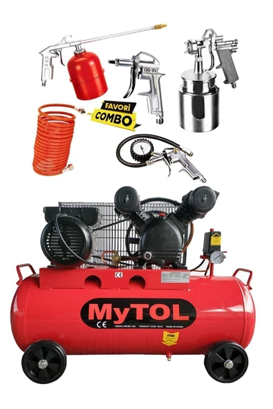 MYTOL 100 Litre Yağlı Sesli Hava Kompresörü 8 Bar Ve Havalı Alet Seti Boya Seti