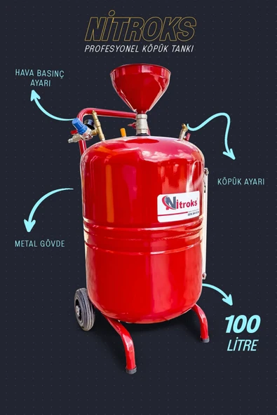 Nitroks Profesyonel Oto Yıkamacılara Özel 100 Lt Model Köpük Püskürtme Tankı Kırmızı - 3