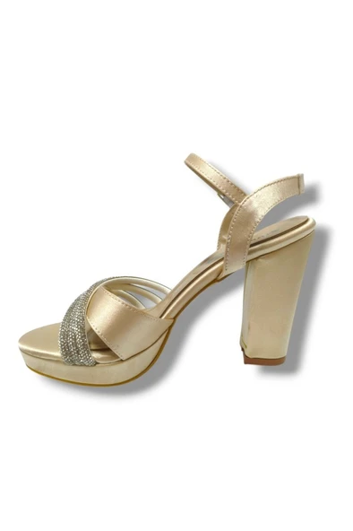 Erbay 383-25 Saten Taşlı Yüksek Topuk Kadın Sandalet - 6