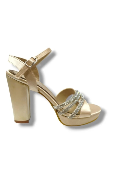 Erbay 383-25 Saten Taşlı Yüksek Topuk Kadın Sandalet - 5