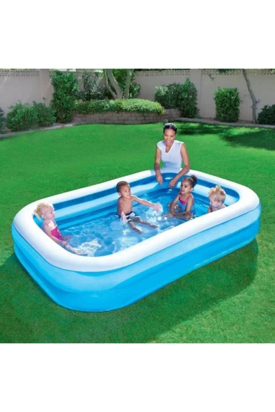Bestway 12819 Büyük Boy Dikdörtgen Şişme Aile Havuzu 211x132x46cm +62002 Pompa