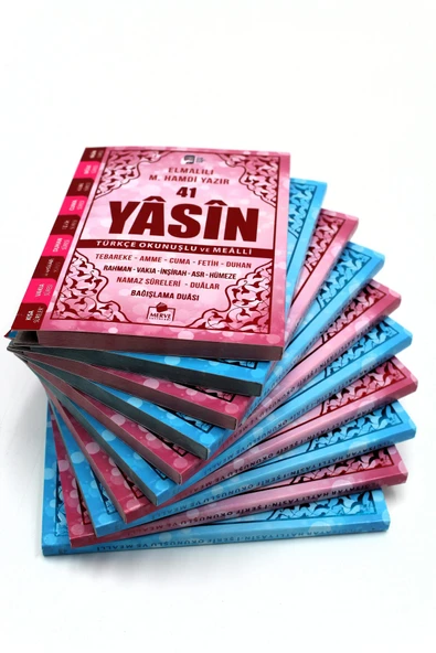 Hediyelik 10 Adet Yasini Şerif Pembe-Mavi Renk Okunuşlu ve Mealli 128 shf. Çanta Boy(11x16cm)
