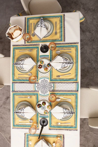 Masa Örtüsü Takımı, 6'lı Amerikan Servis, 6'lı Peçete, Runner, Masa Örtüsü - 7