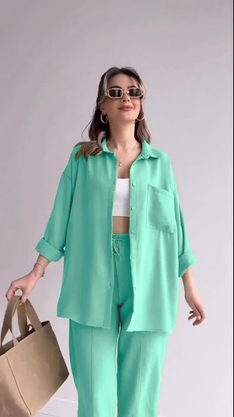 Keten Günlük İkili Takım Elbise Pantolon Gömlek - 2