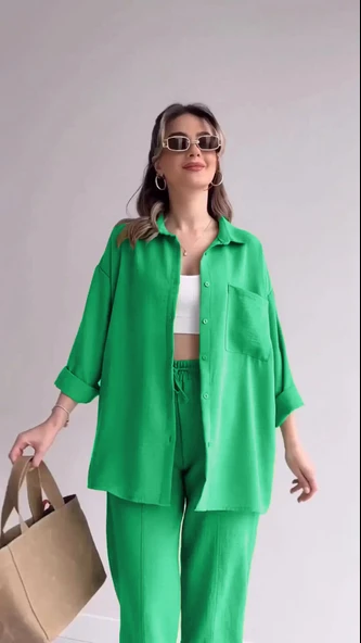 Keten Günlük İkili Takım Elbise Pantolon Gömlek - Resim 3