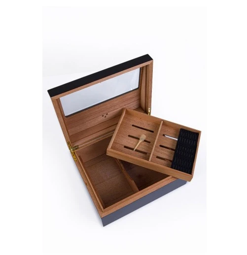 Yarım Cam Tavan Puro Humidor / Puro Saklama Kutusu - Siyah 0199 - 4