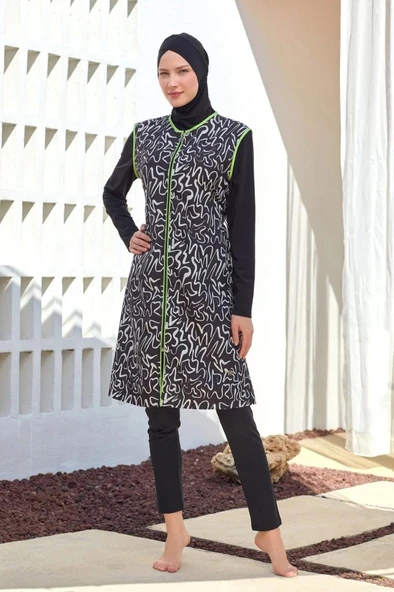 Maresiva 252305 Helen Siyah Tam Boy Tasarım Tesettür Mayo