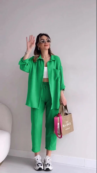 Keten Günlük İkili Takım Elbise Pantolon Gömlek - Resim 2