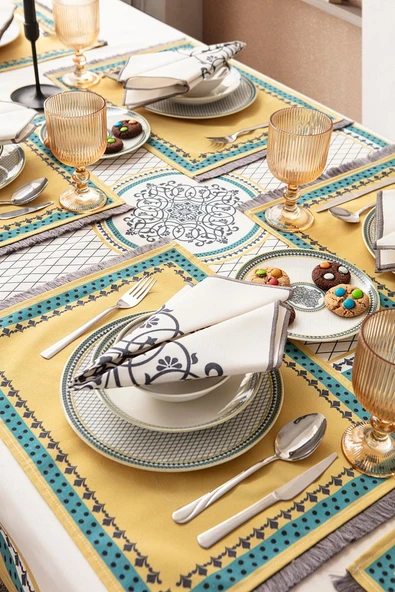 Masa Örtüsü Takımı, 6'lı Amerikan Servis, 6'lı Peçete, Runner, Masa Örtüsü - 3