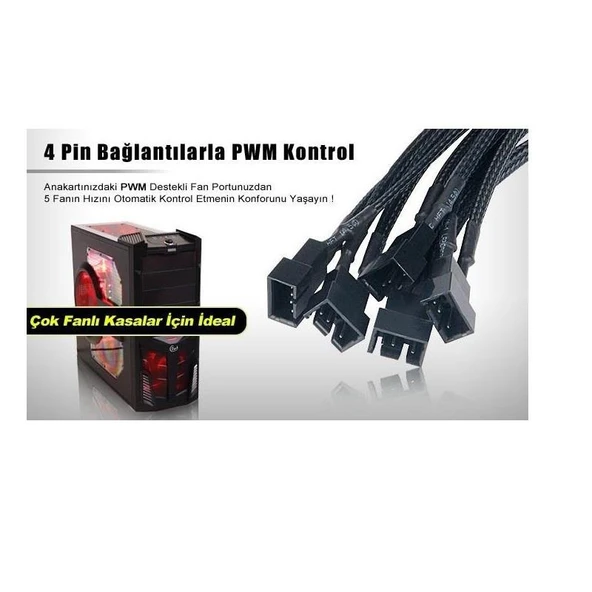 4354 Flexa P5 5 Port Çıkışlı Pwm Fan Çoklayıcı Çoğaltıcı 4 2 Pin Splitter Kablosu - 5