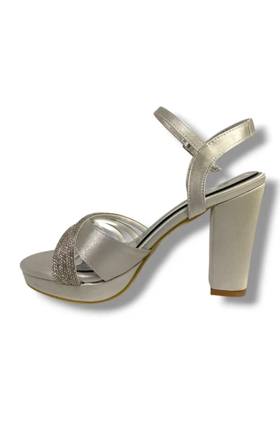 Erbay 383-25 Saten Taşlı Yüksek Topuk Kadın Sandalet - 3