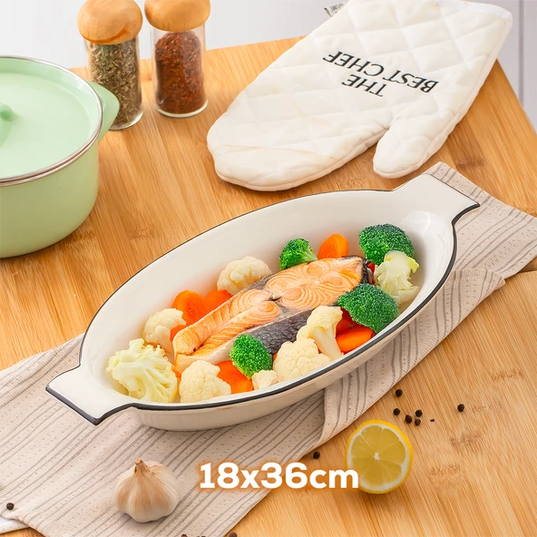 Porsima 085 Oval 3'lü Fırın Kabı Servis Kabı Oval Sunumluk Tepsi Tabak Beyaz - 2