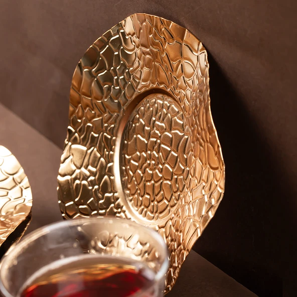 Porsima 4323 Gold Renk Metal 6lı Çay Tabağı Çap 12cm - 2