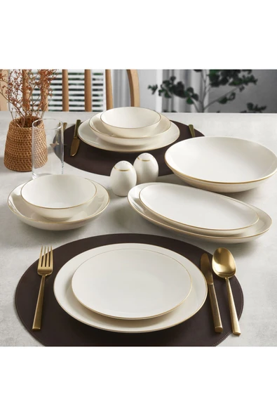 GÜRAL PORSELEN CAMELIA 30 PARÇA 6 KİŞİLİK BONE YEMEK TAKIMI - GOLD