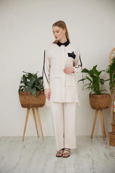 ÇİZGİ GARNİLİ PAMUKLU TAKIM - 2