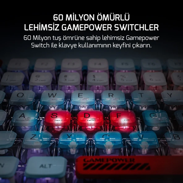 GamePower Sense TKL RGB Wireless/Bluetooth/Kablolu Mekanik Red Switch Gaming Klavye - 3