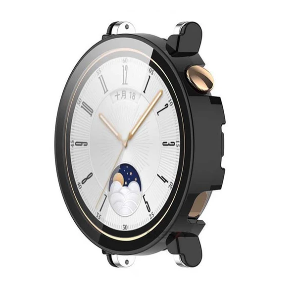 Sneezy Huawei Watch Gt4 41mm PC Sert Kasa Ve Ekran Koruyucu  Siyah - Resim 3