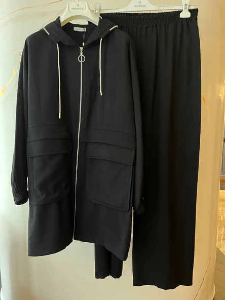 TAŞLI KORDONLU FERMUARLI KETEN TAKIM - 2