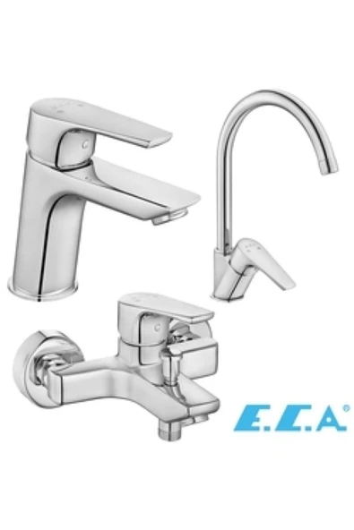 Eca Niobe Lavabo + Banyo Bataryası Ve Kuğu Borulu Eviye Bataryası Seti
