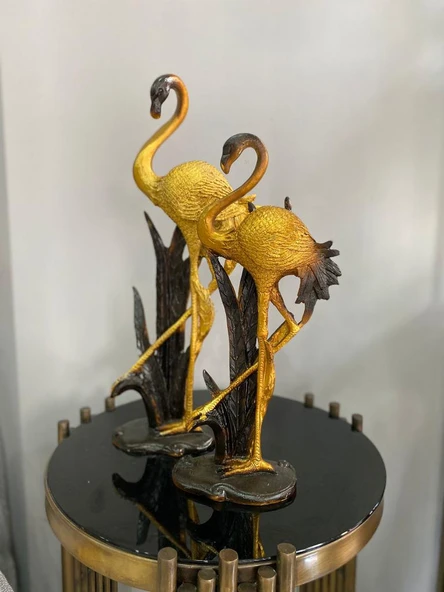 Flamingo Biblo 2 li Dekoratif Yapraklı Heykel Obje - Resim 6