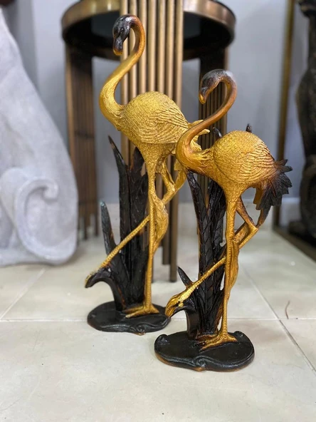 Flamingo Biblo 2 li Dekoratif Yapraklı Heykel Obje - Resim 7