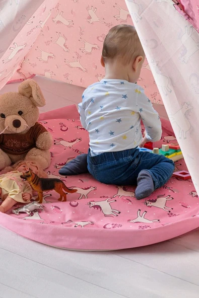 Çocuk Oyun Çadırı Ahşap Direkli Geniş Oyun Evi 150x150x200 cm - 3