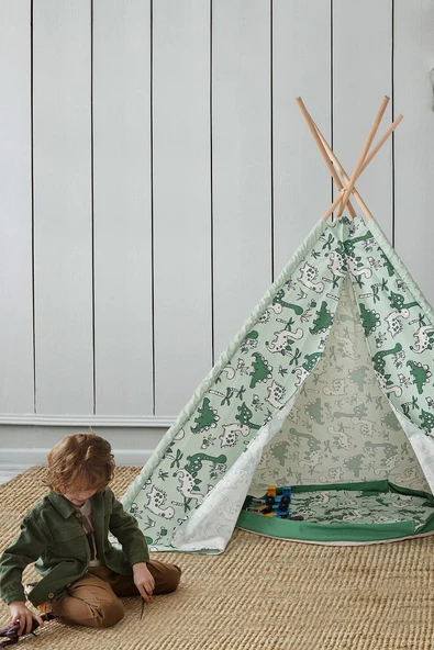 Çocuk Oyun Çadırı Ahşap Direkli Geniş Oyun Evi 150x150x200 cm - 9