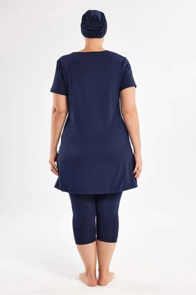 Maresiva 252804 Rose Lacivert Büyük Beden Kısa Kol Taytlı Mayo - Resim 6