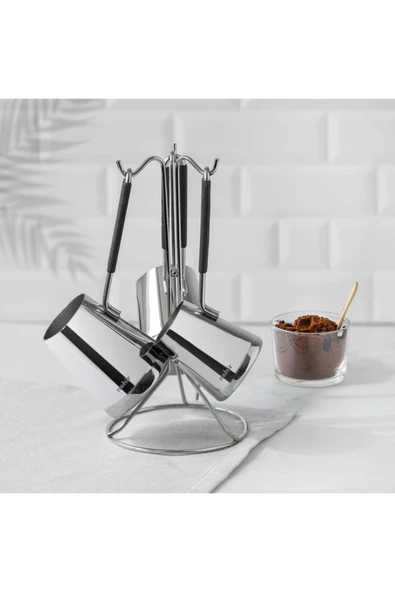 Nehir Everest 4 Parça Standlı Paslanmaz Çelik Cezve Seti ürün görseli