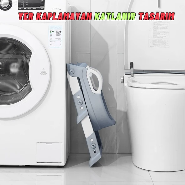 Çocuk Merdivenli Klozet Adaptörü Yükseklik Ayarlı Pratik Tuvalet Eğitici Klozet Oturak Gri - 3
