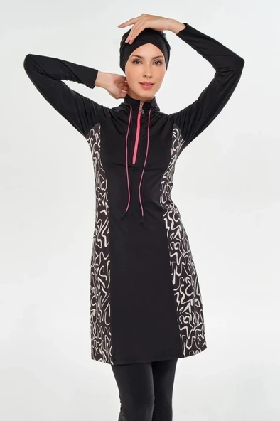 Maresiva 252108 Nature Siyah Tam Boy Tasarım Tesettür Mayo - 5