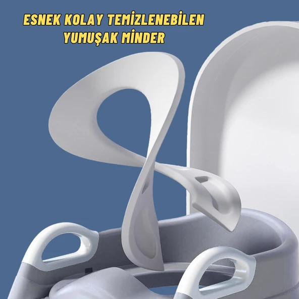 Çocuk Merdivenli Klozet Adaptörü Yükseklik Ayarlı Pratik Tuvalet Eğitici Klozet Oturak Gri - 8