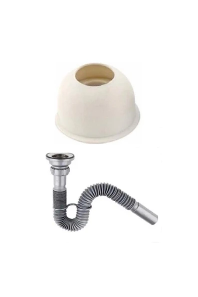 Muhtelif Lavabo Evye Sifonu Lüx Körüklü + Adaptör Conta 32 Mm Çıkış