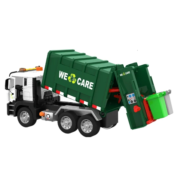Ceren Ctoys Sesli Işıklı Pilli Basma ile Kalkan Damberli Çöp Kamyonu Koyu Yeşil WY1115A - 3