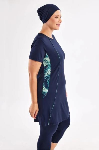 Maresiva 252804 Rose Lacivert Büyük Beden Kısa Kol Taytlı Mayo - Resim 4