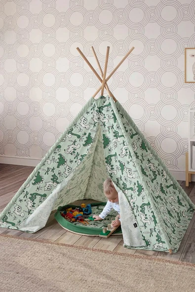 Çocuk Oyun Çadırı Ahşap Direkli Geniş Oyun Evi 150x150x200 cm - 10