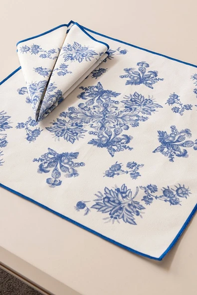 Elysian Blue Salon Yemek Masası Takımı Duck Keten, Masa Örtüsü,Runner,6 Amerikan Servis,6KumaşPeçete - 4