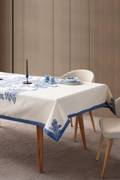 Elysian Blue Salon Yemek Masası Takımı Duck Keten, Masa Örtüsü,Runner,6 Amerikan Servis,6KumaşPeçete - 3