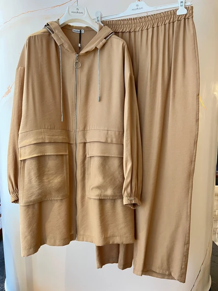 TAŞLI KORDONLU FERMUARLI KETEN TAKIM - 3