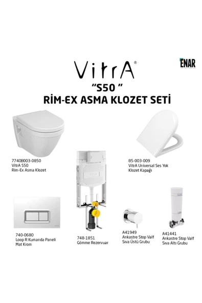 Vitra S50 Rim-Ex Asma Klozet Ve Yavaş Kapanır Kapak Seti