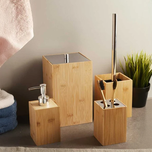 Perotti 15701 Bamboo 4'Lü Kovalı Banyo Seti