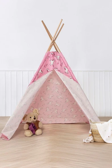 Çocuk Oyun Çadırı Ahşap Direkli Geniş Oyun Evi 150x150x200 cm