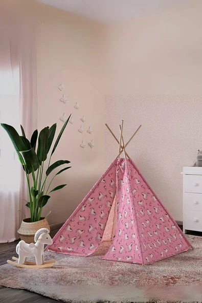 Çocuk Oyun Çadırı Ahşap Direkli Geniş Oyun Evi 150x150x200 cm - 5