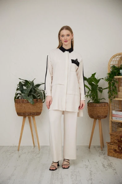 ÇİZGİ GARNİLİ PAMUKLU TAKIM