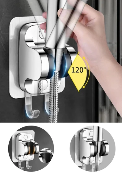 Keyfi Sepet Yapışkanlı Duş Başlığı Tutucu , Ayarlanabilir Su Geçirmez Yapışkanlı Mafsal Chrome - 2