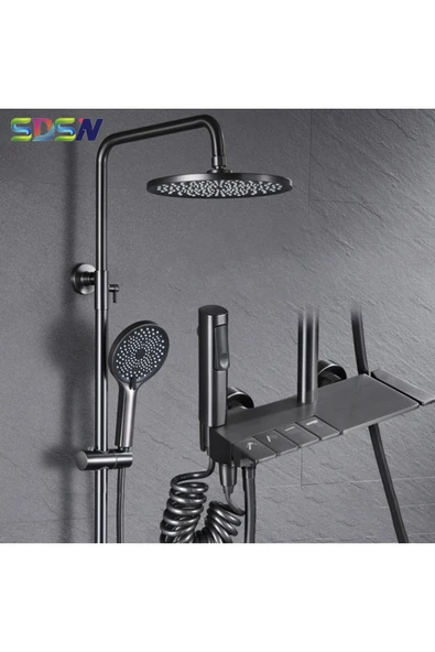 Fleko Duş Seti Piano Tasarım Batarya Dahil Komple Duş Seti Tepe Yağmurlama Robot Duş Seti