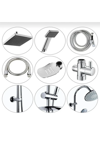 Flipo Flip Kare Lüks Paslanmaz Tepe Duş Seti Robot Duş Takımı Duş Set Banyo Fıskiyesi - Resim 2